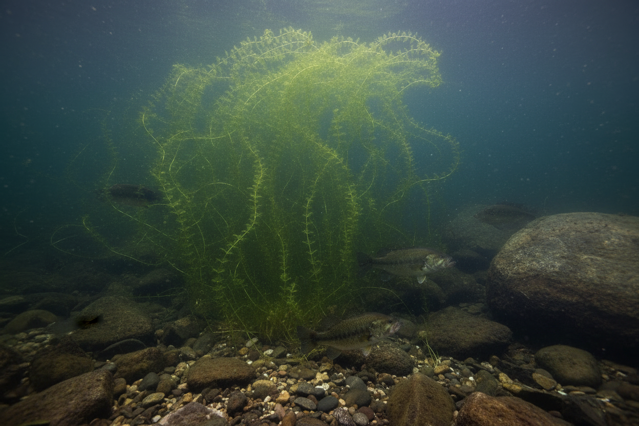 add some rocks on the lake bottom and a bass cruising